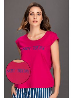 Clovia - Cotton Rich Text Print Top - Pink