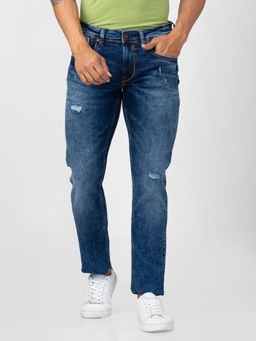 Spykar - Men Dark Blue Cotton Regular Fit Narrow Length Jeans (Rover)
