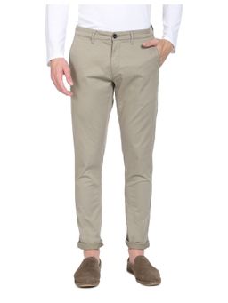U.S. POLO ASSN. - Men Light Olive Solid Austin Trim Fit Casual Trousers