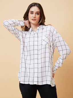 Globus - Women White Checked Oversized Shirt Style Shirt