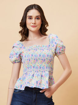 Globus - Women Multi-Color Floral Print Smocked Top