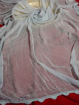 ADA - Hand Embroidered Lucknowi Solid Grey Chiffon Dupatta [A511175]