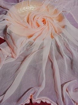 ADA - Hand Embroidered Lucknowi Solid Peach Chiffon Dupatta [A511176]