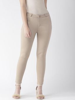 Xpose - Women Light Khaki Tapered Fit Skinny Formal Trousers