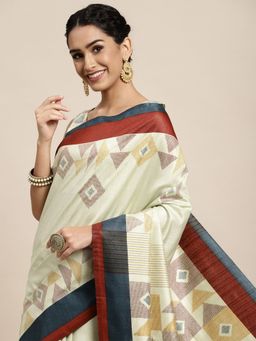 Odette - Bhagalpuri Silk Light Green Printed Saree with Unstitched Blouse
