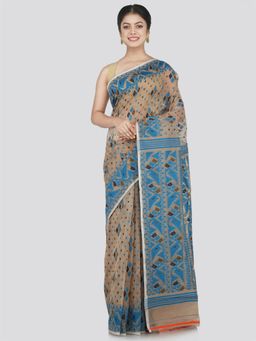 PinkLoom - Women's Soft Cotton Jamdani Saree Without Blouse Piece, Beige