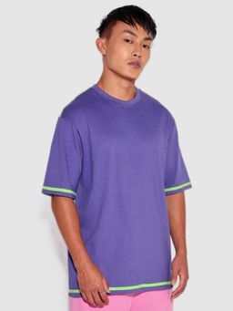 Bewakoof - Men's Blue Contrast Thread Oversized T-shirt