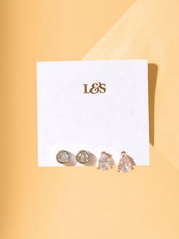 Lilly & Sparkle - Geometric Rose Gold Plated Brass Stud Earrings Set of 2