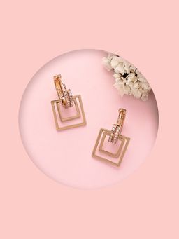 Lilly & Sparkle - Cz Stone Studded Square Shaped Dangler Earrings in Gold Plated Brass