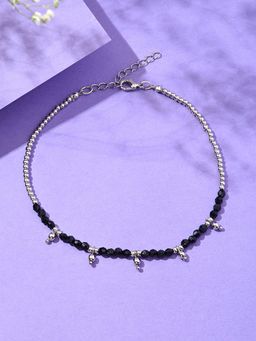 Lilly & Sparkle - Silver Toned Anklet with Black Beads and Ball Chain