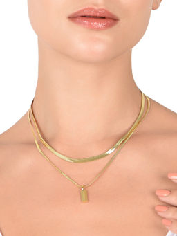 Lilly & Sparkle - Gold Toned Two Layered Snake Chain Pendant Necklace