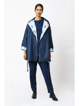 JAYATI GOENKA - Solid Denim Reversible Jacket with Belt (Set of 2)