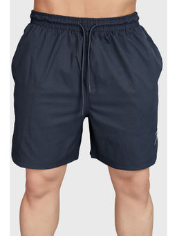 FUAARK - Men Regular Fit Polyester And Tone-On-Tone Drawcords Sports Navy Blue Shorts