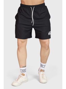 FUAARK - Men Regular Fit 2-Way Stretch Training Or Gym Sports Zip Pockets Black Shorts