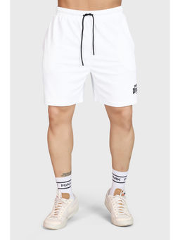 FUAARK - Men Regular Fit 2-Way Stretch Training Or Gym Sports Zip Pockets White Shorts
