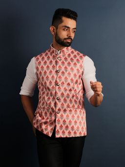 Lightpole - Men Floral Printed Nehru Jacket