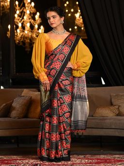 Beatitude - Multicolor Gajji Satin Silk Printed Saree with Unstitched Blouse