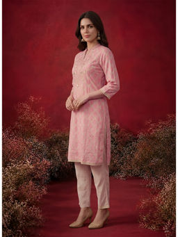 Lakshita - Women Pink Embroidered Schiffli Kurti