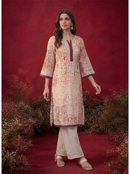 Lakshita - Rust Printed Cotton Linen Kurta for Women