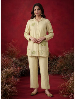 Lakshita - Women Beige Embroidered Linen Co-Ord Set
