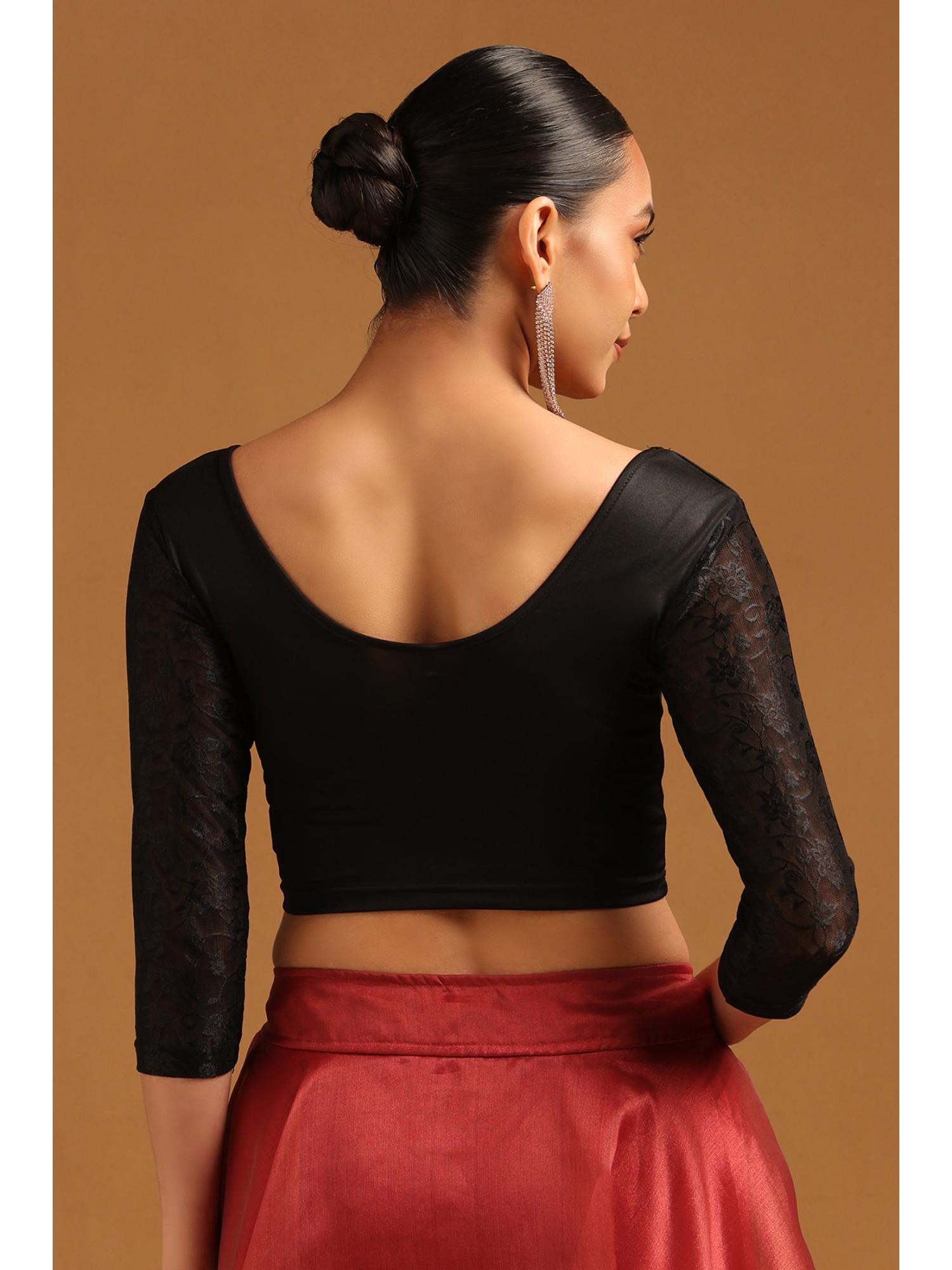 Buy Soch Black Cotton Spandex Princess Cut Blouse with Floral