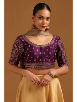 Soch - Purple Tusshar Silk Embroidered Stitched Blouse with Sequins