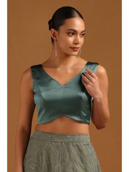 Soch - Women's Teal Tissue Solid Blouse & Unstitched Sleeves (Set of 2)