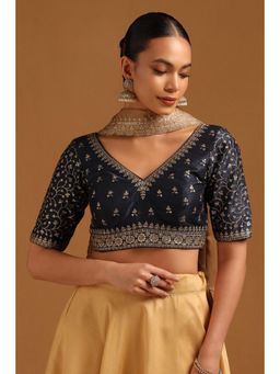 Soch - Navy Blue Embroidered Stitched Blouse with Zari