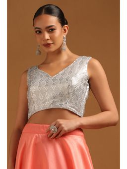 Soch - Silver Georgette Stitched Blouse & Unstitched Sleeves with Sequins Work (Set of 2)