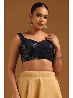 Soch - Navy Blue Georgette Stitched Blouse & Unstitched Sleeves with Sequins Work (Set of 2)