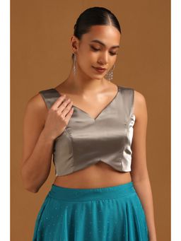 Soch - Grey Tissue Solid Stitched Blouse & Unstitched Sleeves (Set of 2)