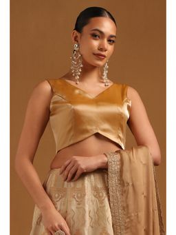 Soch - Mustard Tissue Solid Stitched Blouse & Unstitched Sleeves (Set of 2)