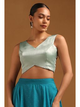 Soch - Powder Blue Tissue Solid Stitched Blouse & Unstitched Sleeves (Set of 2)