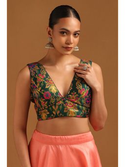 Soch - Womens Green Rayon Woven Design Blouse