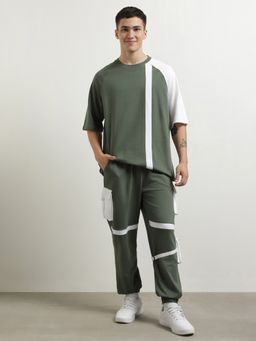 Nobero - Green Cotton Blend T-Shirt with Joggers