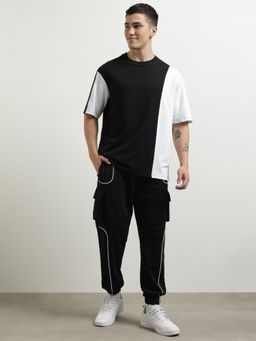 Nobero - Black Cotton Blend T-Shirt with Joggers