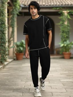Nobero - Black Cotton Blend T-Shirt with Joggers