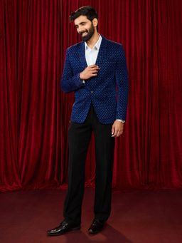 Vastramay - Blue Velvet Blazer with Pant