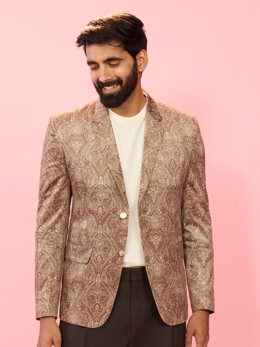 Vastramay Beige Velvet Blazer