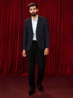 Vastramay - Navy Blue Synthetic Blazer with Pant