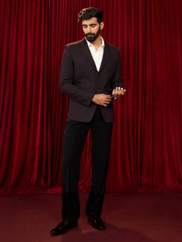 Vastramay - Wine Synthetic Blazer with Pant