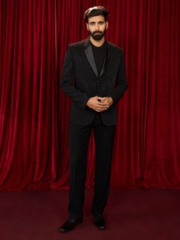 Vastramay - Black Synthetic Blazer with Pant