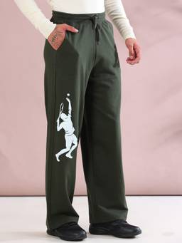 ARDEUR ZEAL IN YOU - Olive Tennis Printed Baggy Fit Track Pant