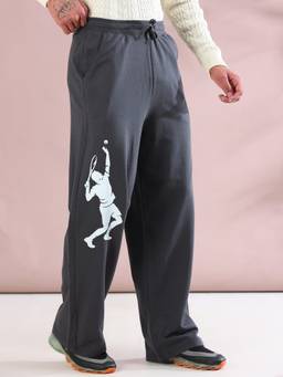 ARDEUR ZEAL IN YOU - Steel Grey Tennis Printed Baggy Fit Track Pant