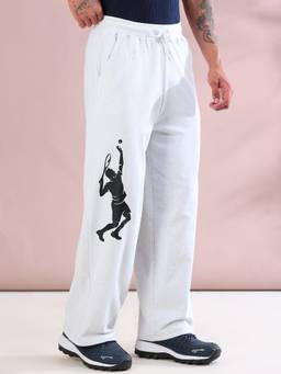 ARDEUR ZEAL IN YOU - White Melange Tennis Printed Baggy Fit Track Pant