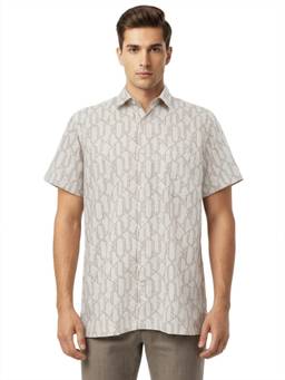 ColorPlus - Regular Fit Printed Medium Brown Shirt