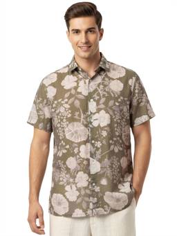 ColorPlus - Regular Fit Dark Green Printed Shirt