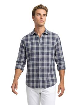 ColorPlus - Regular Fit Checkered Dark Blue Shirt