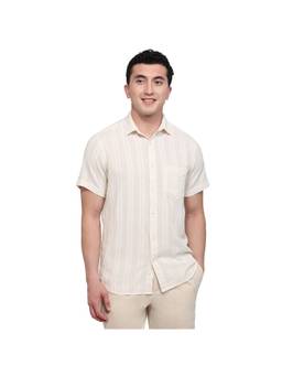 ColorPlus - Regular Fit Striped Off White Shirt
