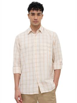 ColorPlus - Comfort Fit Light Brown Checkered Shirt